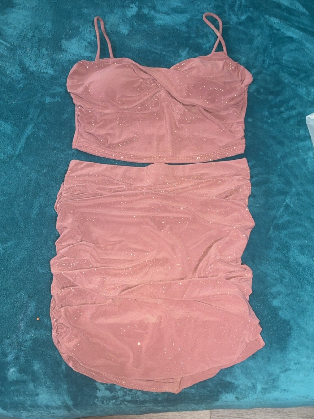 Sabora Women’s 2 Piece Set Top And Skirt Pink Glittery Sparkly Medium
